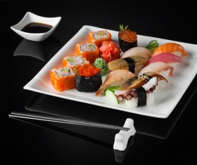 Sushi in a plate on a black background Stock Photo 10