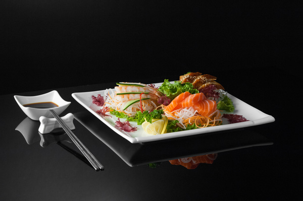 Sushi in a plate on a black background Stock Photo 11