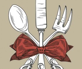 Tableware with retro bow vector