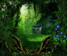 The old hut in the forest Stock Photo