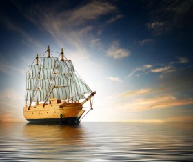 The old sailboat is driving at sea Stock Photo