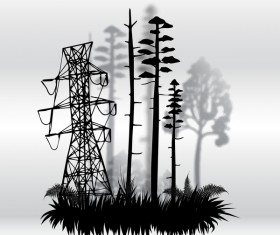 Tree silhouette with city landscape fashion vector 02