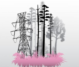 Tree silhouette with city landscape fashion vector 04
