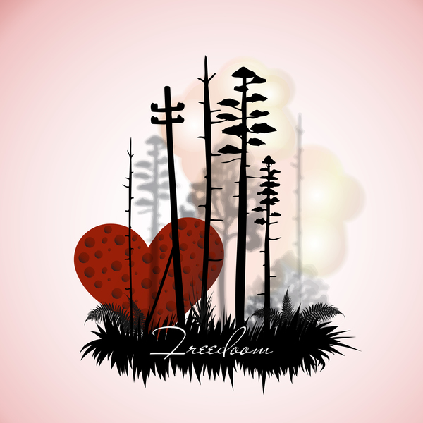 Tree silhouette with city landscape fashion vector 09