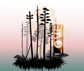Tree silhouette with city landscape fashion vector 10