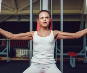 Use of fitness equipment exercise girl Stock Photo 01