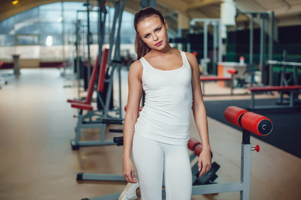 Use of fitness equipment exercise girl Stock Photo 06