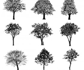 Various tree silhouette vectors set 01