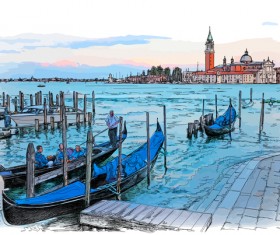 Venice Italy landscape hand drawing vector 02