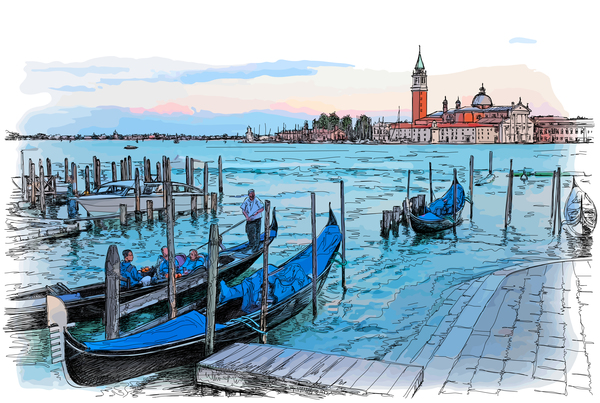 Venice Italy landscape hand drawing vector 02