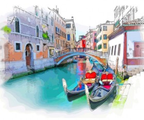 Venice Italy landscape hand drawing vector 03