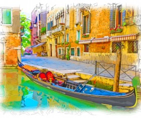 Venice Italy landscape hand drawing vector 04