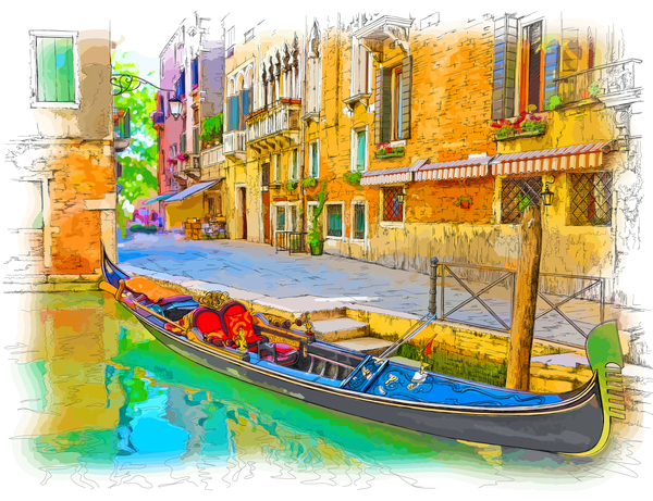 Venice Italy landscape hand drawing vector 04