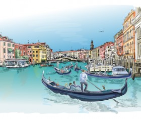 Venice Italy landscape hand drawing vector 05
