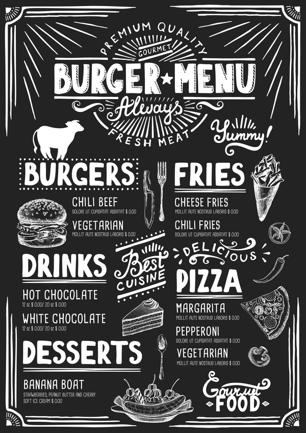 Vintage burger menu template vector material 01