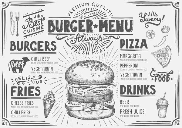 Vintage burger menu template vector material 04