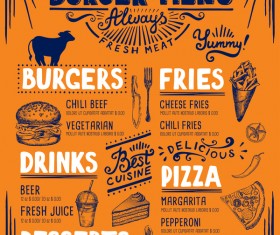 Vintage burger menu template vector material 05