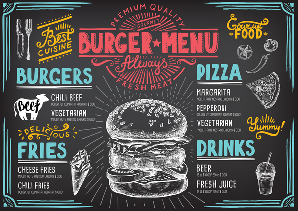 Vintage burger menu template vector material 08