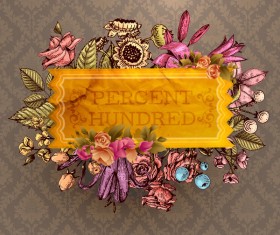 Vintage flower labels with ornate background vector 02