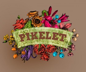 Vintage flower labels with ornate background vector 03