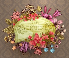Vintage flower labels with ornate background vector 04
