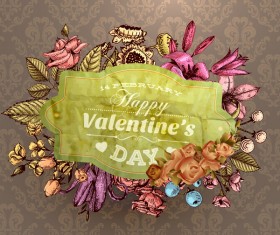 Vintage flower labels with ornate background vector 05