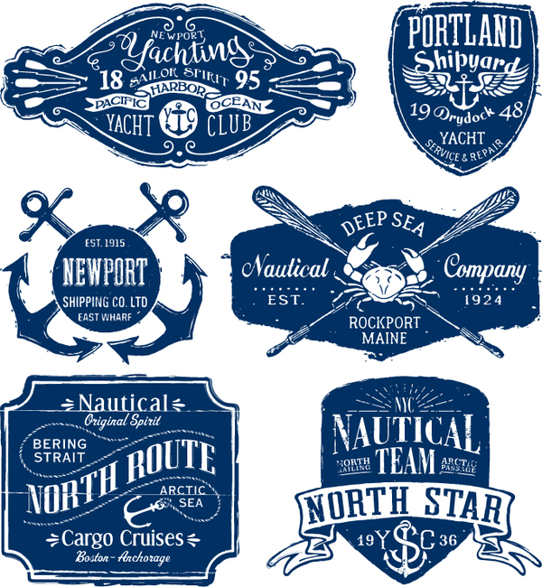 Vintage nautical labels vector set