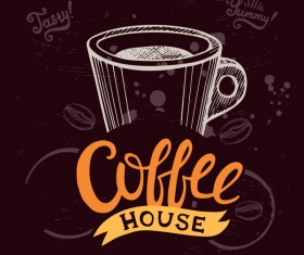 Vintage styles cafe poser vector 01