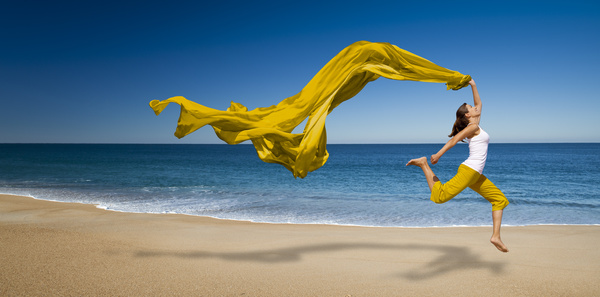 Waving yellow satin jumping woman HD picture 01