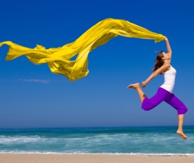 Waving yellow satin jumping woman HD picture 02