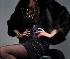Wearing a black fur female model Stock Photo