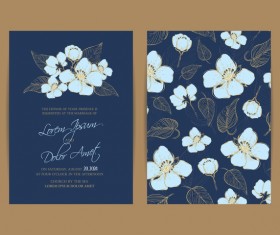 Wedding invitation with navy blue flowers vector 01