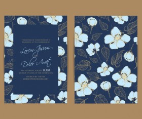 Wedding invitation with navy blue flowers vector 02
