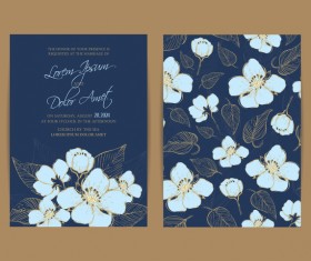 Wedding invitation with navy blue flowers vector 03