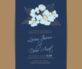 Wedding invitation with navy blue flowers vector 04