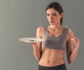 Weight loss of women with food Stock Photo