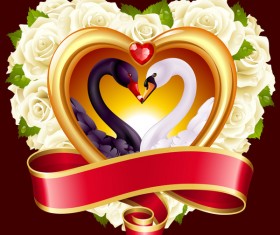 White rose with heart and red ribbon vector