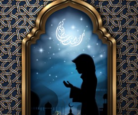 Woman with ramadan jareem background vector