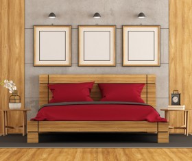 Wooden decorated bedroom Stock Photo