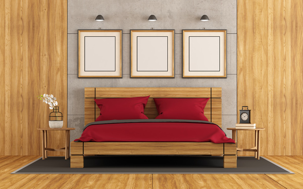 Wooden decorated bedroom Stock Photo