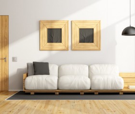 Wooden simple living room Stock Photo