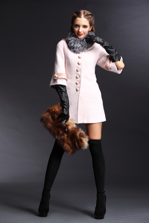 Wool coat black stockings beauty Stock Photo