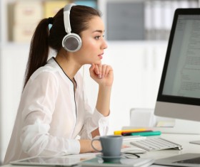 Working in the office beautiful female programmer Stock Photo 01