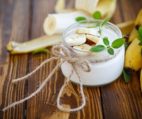 Yogurt plus banana slices Stock Photo