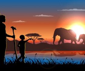 african landscape with wild animal vector