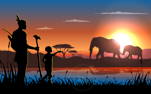 african landscape with wild animal vector free download
