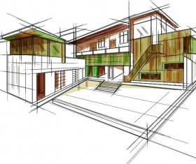 building draft blueprint sketch vector material 14
