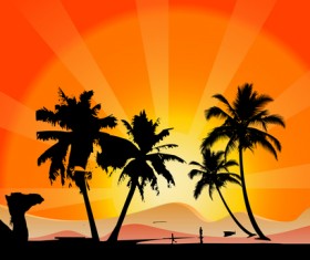 camel silhouetter with desert background vector 01