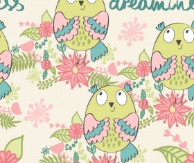 cartoon owls with flower pattern flower vector 03