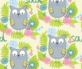 cartoon owls with flower pattern flower vector 05